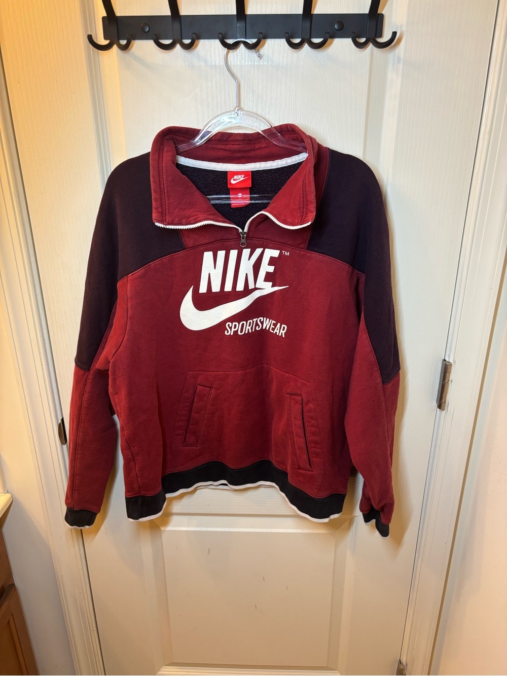 Vintage Nike Women's Maroon Quarter-Zip Sportswear Pullover y2k